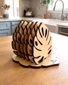Monstera Leaf Laser Cut Solid Wood Coaster Handcrafted Heat Resistant Drink Mat <b>Table</b> <b>Protector</b> Coffee Tea Cup Holder Home Decor - Product Image 2