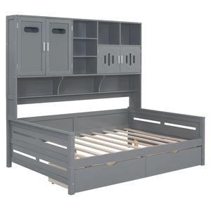 Divano letto matrimoniale in legno con 2 cassetti, armadio e scaffale grigi tutto in uno - Product Image 6