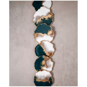 Modern Luxury Natural <b>Agate</b> Geode <b>Coasters</b> Set with Metallic Gold Trim Reusable Tray & Box for Home Bar - Product Image 2