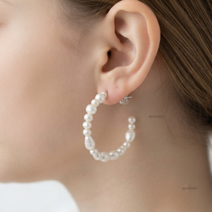 925 Sterling <b>Silver</b> <b>Pearl</b> Jewelry Vermeil Freshwater <b>Pearl</b> 3.5-4mm Stacked Hoop <b>Earrings</b> for Women Trendy Vintage Hoop <b>Earrings</b> - Product Image 3
