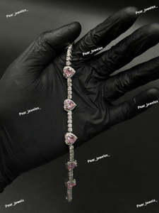 Pulsera de tenis de lujo para mujer de plata 925 con moissanita, piedras rosas de corte corazón y engaste de garras, joyería nupcial - Product Image 2