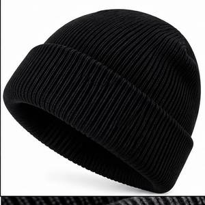 Gorro de Punto Negro Unisex, Poliéster/Algodón, Tejido a Mano, Color Sólido, Casual, Cálido para Invierno, para Adultos, Pesca, Playa - Product Image 5
