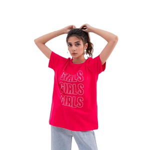 Camiseta Oversize Rosa de Algodón de Manga Corta con Cuello Redondo, Estilo Casual, Estampado de Letras, Top de Moda para Mujer - Product Image 1