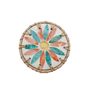 Nordic Style Mother-of-Pearl Coaster - Handmade Rattan <b>Frame</b> - Simple Elegant Heat-Shielding Tableware - Product Image 2