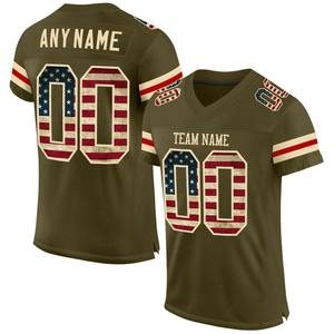 Custom FootballJerseyPremium Quality Soccer Uniform|EM&ODM ManufacturerCustom Custom Olive Vintage USA Flag-<b>Cream</b> Mesh Authentic - Product Image 1