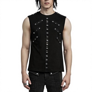 Chaleco sin mangas con tachuelas estilo punk rock negro para hombre, camiseta sin mangas estilo gótico steampunk, disfraz para adultos - Product Image 1