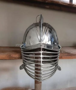 Casco medieval burgonet totalmente protector Casco de combate de acero Buhurt Recreación medieval Casco con acabado plateado Traje de armadura - Product Image 6