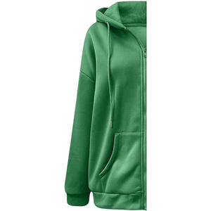Sweat à capuche d'hiver pour femme 100% coton molletonné écologique respirant coupe-vent brodé surdimensionné avec logo frontal uni bleu foncé OEM - Product Image 6