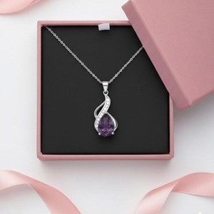 Collier Goutte d'eau en Améthyste, Pierre de Naissance de Février, Bijoux en Argent Sterling NIKHIL GEMS, Vintage, Fiançailles, Rajasthan, Vente en Gros - Product Image 3