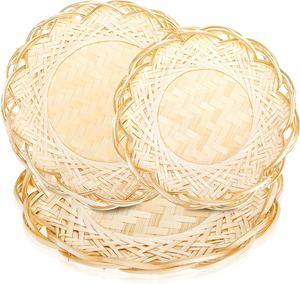 Cesta Redonda de Bambú Tejida para Servir |   Plato Ecológico para Exhibición de Alimentos en Restaurantes, Cocina y Picnic - Product Image 1