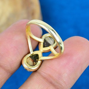 Bague en argent sterling 925 plaqué or 18 carats, forme poire, avec pierre précieuse œil de chat naturelle, faite à la main - Product Image 4