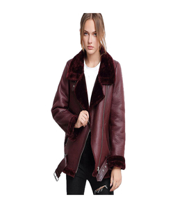 Women's Brown Genuine <b>Leather</b> Moto <b>Jacket</b> With Fur Collar Zipper Closure Full Sleeve <b>Winter</b> Style - Product Image 6