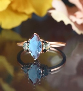Marquise Cut Alexandrite & Moss Agate <b>Silver</b> Vintage Engagement Wedding Luxury Bridal Promise <b>Ring</b> Gift for Women - Product Image 3