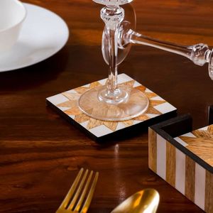 Modern Wooden Square Coasters <b>Set</b> with Leaf Pattern Non-Slip <b>Table</b> Mats <b>for</b> Coffee and <b>Dining</b> <b>Table</b> Decor - Product Image 6