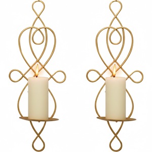 Juego de 2 candelabros de pared hexagonales geométricos de metal dorado, portavelas de hierro para velas de té, para eventos - Product Image 6