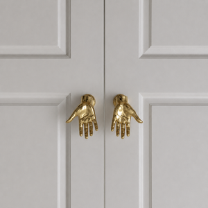 Handcrafted Solid Brass Hand Shape <b>Cabinet</b> <b>Knob</b> <b>Gold</b> Finish Decorative Drawer Pull Wardrobe Door Furniture Handle - Product Image 1