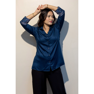 Camisa de Mujer ERICA Azul Giza de Algodón, Prenda Elegante y Casual de Primera Calidad, Venta al Por Mayor - Product Image 2