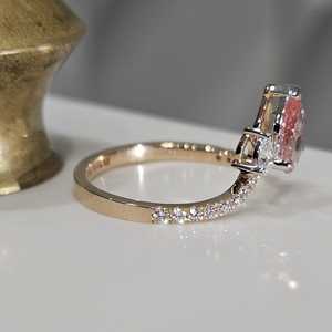 Unique Crossover Lab Grown 1.01CT Pink Pear Cut Diamond Three Stone <b>Ring</b> For Women's 10K Solid Gold Promise Gift For Lover - Product Image 3
