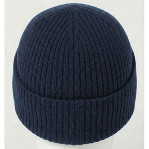 Unisex Solid Color Beanie <b>Hat</b> 100% Acrylic Winter Cap Casual Style for Adults <b>Navy</b> Blue Ribbed Knit Design - Product Image 4