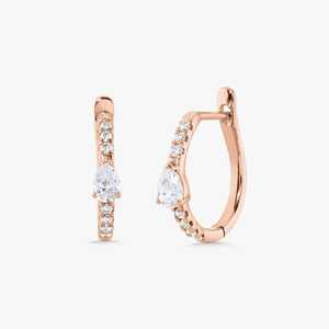 Diamond <b>Hoop</b> <b>Earrings</b> Pear Round Cut Lab Grown 14k <b>Solid</b> Gold 14 mm Delicate Minimalist Elegant Bridal Wedding Huggies Wholesale - Product Image 5