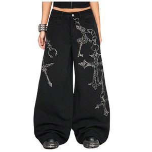 Vaqueros Anchos Góticos Personalizados para Mujer, Pantalones de Mezclilla Negros de Pierna Ancha, Moda Urbana Y2K, Venta al por Mayor OEM ODM - Product Image 1