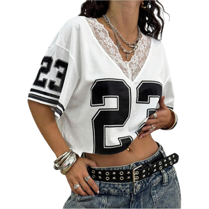 Maillot de football en maille à col en V pour hommes, numéro 23, manches courtes, coupe régulière, respirant, anti-bactérien, imprimé sur le devant, blanc et noir, haut de sport - Product Image 1