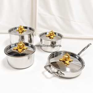 4 Pcs Luxury Gold Pumpkin Knob Stainless Steel Cookware <b>Set</b> Saucepan Frying <b>Pan</b> Casserole Stock Pot <b>Set</b> - Product Image 1