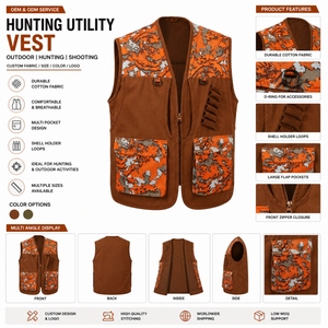 Men's Letter Pattern Hunting <b>Vest</b> Orange Brown Denim 100% Cotton Windproof Multiple Pockets Breathable High Street Workwear - Product Image 6