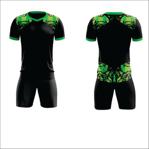 Uniforme de Fútbol Personalizado al por Mayor, Elegante, Estampado, Transpirable, de Manga Corta, Negro y Verde, Conjunto Completo para Primavera/Verano - Product Image 1