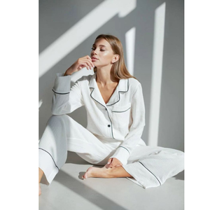 OEM ODM Private <b>Label</b> Manufacturing Vietnam Factory Custom Women Pajamas Long Sleeve Set Organic Cotton Breathable Sleepwear - Product Image 2