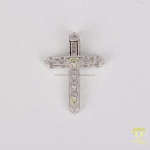 Elegant Christian Cross Necklace Pendant With Diamond Pave Gold Finish - Product Image 3