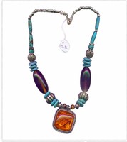 Böhmische Bernstein-Halskette – handgefertigter Perlen-Tribal-Schmuck – rustikale böhmische Schmuckhalskette für Frauen