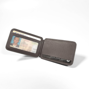 Hot Item Factory Direct Castello Magsafe RFID Saffiano Leather <b>Wallet</b> Open Magnetic Card Holder <b>Metal</b> Stand Brown Grey Navy - Product Image 4