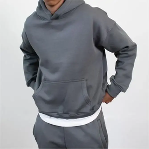 Sweat-shirt à capuche pour homme 100% coton French Terry Couleur unie Vêtement décontracté d'hiver Manches régulières Design avec poche Écologique 2 pièces - Product Image 2
