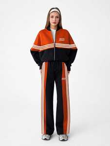 Ensemble de survêtement pour femme, noir, blanc et rouge, veste zippée, pantalon large, coupe ample, tenue sportive - Product Image 1