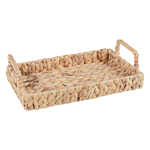Plateau décoratif rectangulaire artisanal en jacinthe d'eau, panier de rangement en osier tressé pour salle de bain et salon – Fabricant - Product Image 1