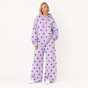 High Quality 100% Cotton Polka Dot Loungewear <b>Women</b> <b>Baggy</b> Sweatshirt Drop Shoulder Pullover Sweatshirt <b>Jogger</b> Sets Design - Product Image 2