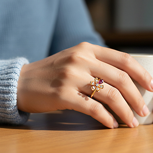 Premium Gold Ruby & Diamond Studded Floral Design <b>Ring</b> for Women Pear Cut <b>Fine</b> Jewelry Wholesale Supplier - Product Image 4