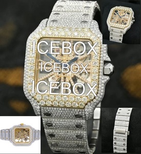 Reloj de Pulsera Cuadrado para Hombre con Moissanita y Acero Inoxidable, Esfera de Cristal, Brazalete con Diamantes Incrustados, Resistente al Agua 10 Bar - Product Image 5