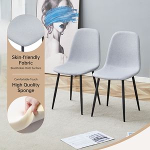 55-Inch Minimalist <b>Retro</b> Rectangular <b>Dining</b> <b>Table</b> with Black Textured Top Paired with 6 Light Gray Linen-<b>Table</b> and Chair Set - Product Image 5