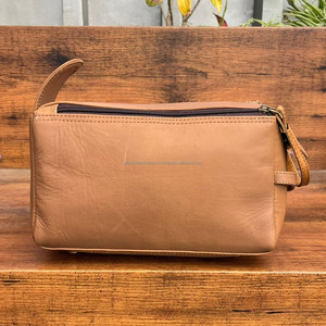 Bolsas de maquillaje de viaje personalizadas para hombre y mujer de cuero genuino 100% con doble cremallera, bolsas de cosméticos de alta calidad, Kits colgantes Dopp - Product Image 4