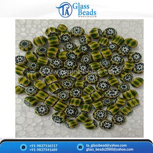 Perles en verre Chevron faites à la main jaunes, vertes, noires et blanches, perles à motif floral ovales pour la fabrication de bijoux DIY - Product Image 5