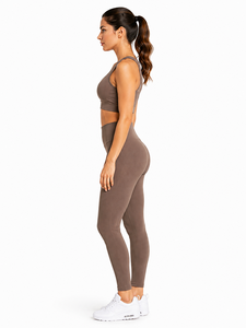 Ensemble de yoga 2 pièces : Crop top dos nageur et Legging long taille haute côtelé sans couture en Spandex et Polyester extensible dans les quatre sens - Product Image 3