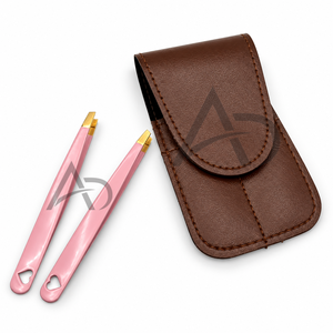 Juego de Pinzas Inclinadas de Oro Rosa con Diseño de Corazón, Estuche de Cuero Marrón, Pinzas para Cejas de Acero Inoxidable, Servicio OEM - Product Image 5