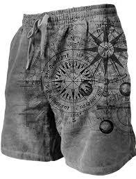 <b>Men</b>’s Vintage Compass Print Beach Shorts All-Over Graphic Print Board Shorts Quick-Dry Summer Swim <b>Trunks</b> Casual Nautical Shorts - Product Image 3