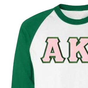 Camiseta Raglán con Letras AKA, Blanca y Verde, para Mujer, Manga 3/4, Algodón, Estilo Béisbol, Hermandad Griega, Ropa Universitaria - Product Image 3