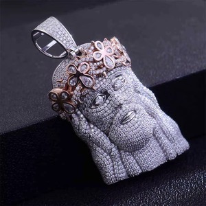 Pendentif visage de Jésus en argent 925 avec micro-pavé de moissanite, style hip-hop pour homme, à porter au quotidien, pendentif religieux. - Product Image 3
