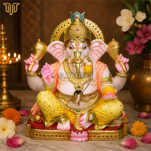 Estatua de Ganesha de Mármol Puro |   Ídolo del Dios Ganesha Hecho a Mano |   Murti de Ganpati en Mármol Premium para Templo en Casa |   Mármol Pintado a Mano - Product Image 4