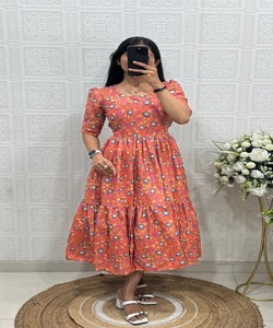 ชุดเดรสยาวทรงเอไลน์ผ้าฝ้ายพิมพ์ลายฮาก็อบะสมัยใหม่ แต่งลูกไม้ทำมือสไตล์ชาติพันธุ์สำหรับผู้หญิง รุ่น 85519 JENIL-JC375-Arundhti - Product Image 1