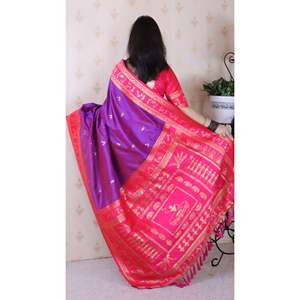 ผ้าซารีไหมเนื้อนุ่มสีม่วง ลายวาร์ลี งานฝีมือดั้งเดิม เสื้อผ้าอินเดียและปากีสถาน - Product Image 4